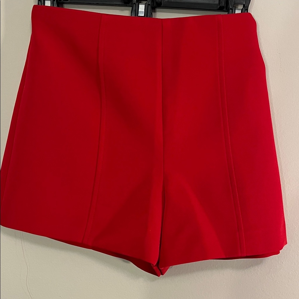 Zara High-Waisted Tailored Shorts in Scarlet